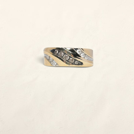 10K Yellow Gold Ring with Brown and White Diamonds