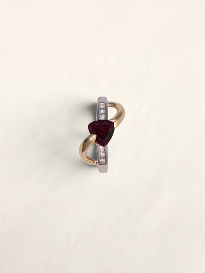 14k Gold Two-Tone Garnet & Diamond Ring
