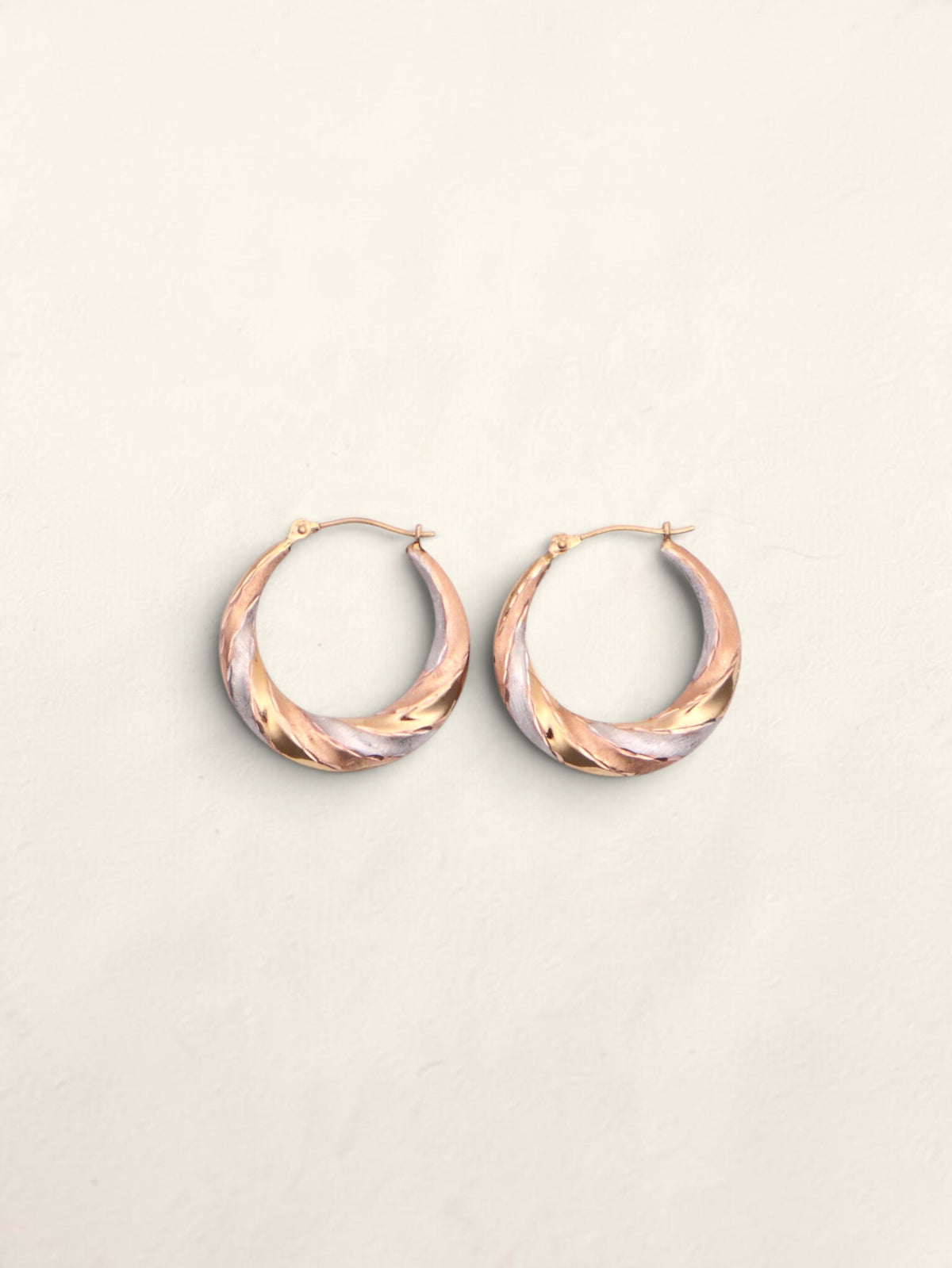 14k Tri-Color Medium Hoop Earrings
