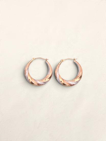 14k Tri-Color Medium Hoop Earrings