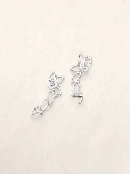 14K White Gold Diamond Ear Climbers