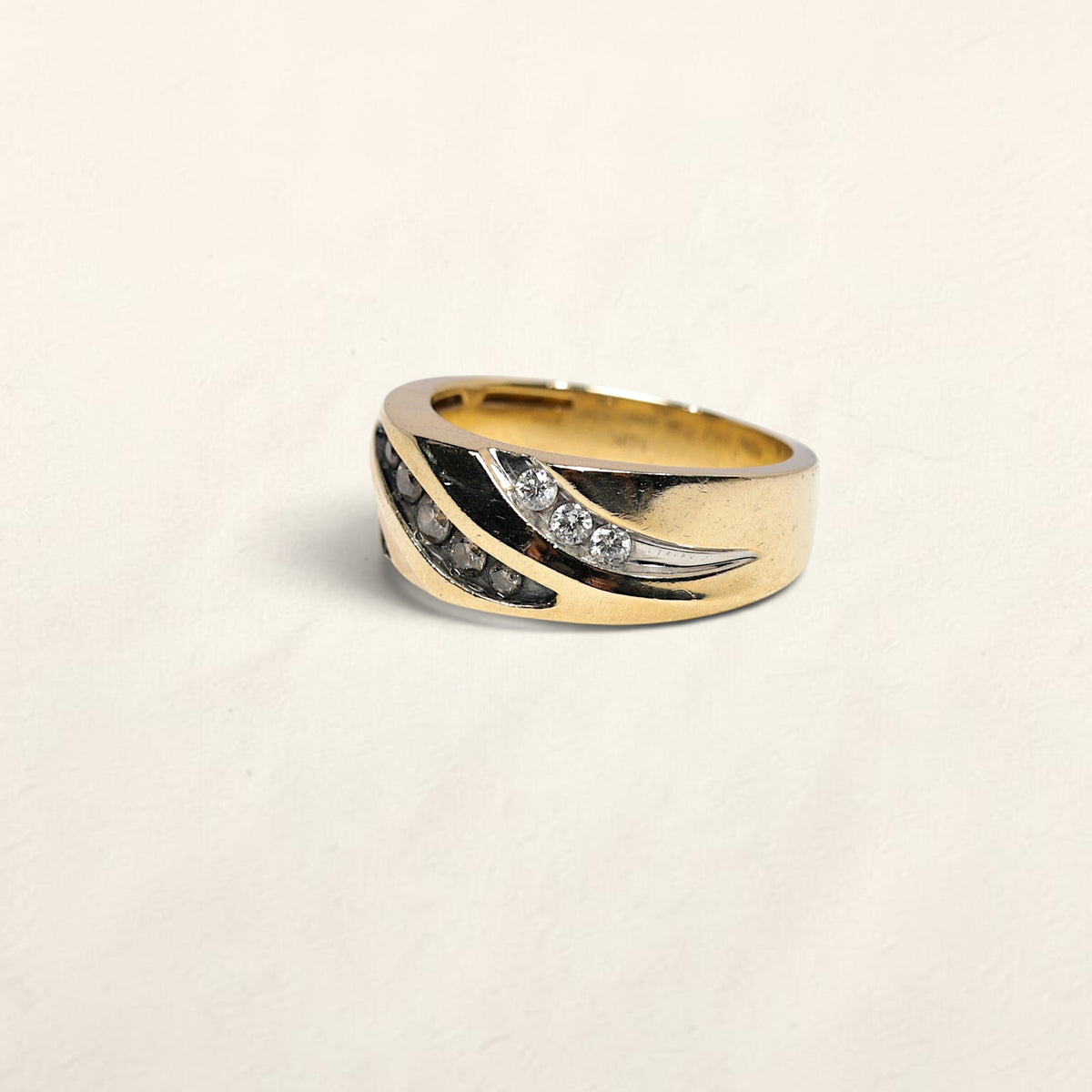 10K Yellow Gold Ring with Brown and White Diamonds