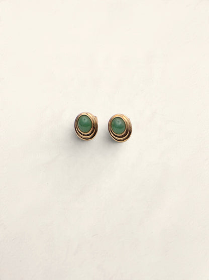 18k Gold Oval Jade Earrings