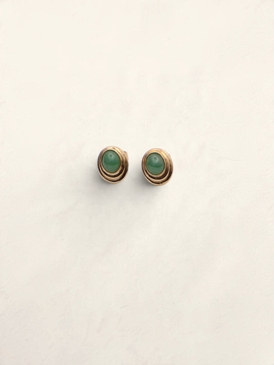 18k Gold Oval Jade Earrings