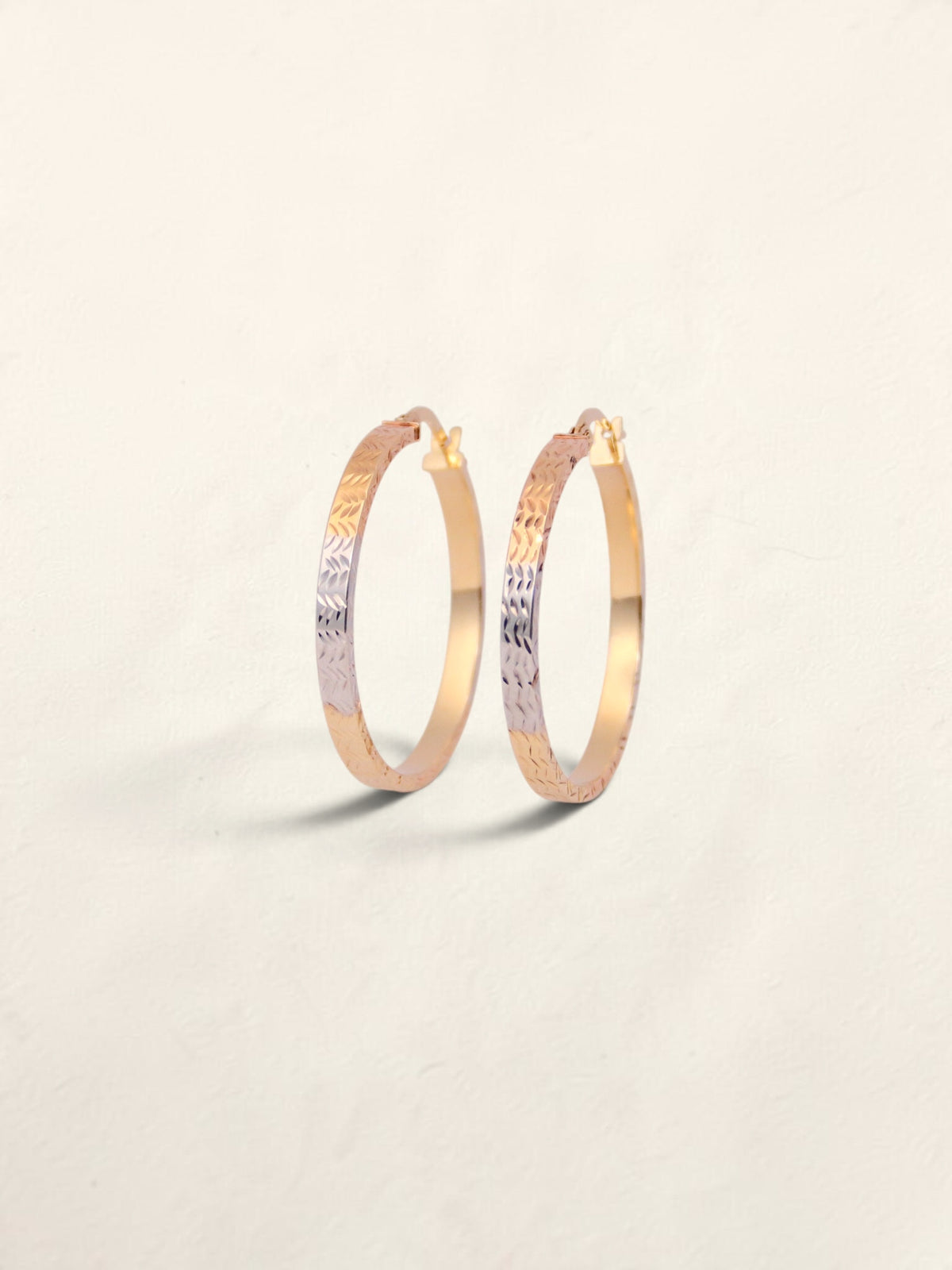 14K Tri-Tone Textured Hoop Earrings