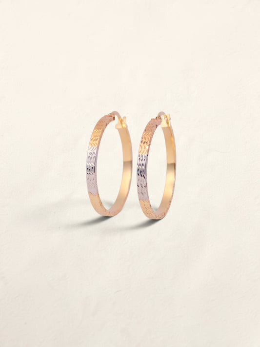 14K Tri-Tone Textured Hoop Earrings