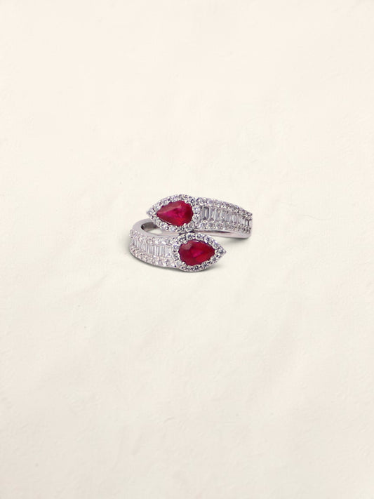 18K White Gold Ruby and Diamond Bypass Ring