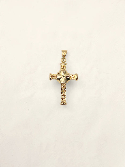 18K Yellow Gold Woven Style Cross Pendant
