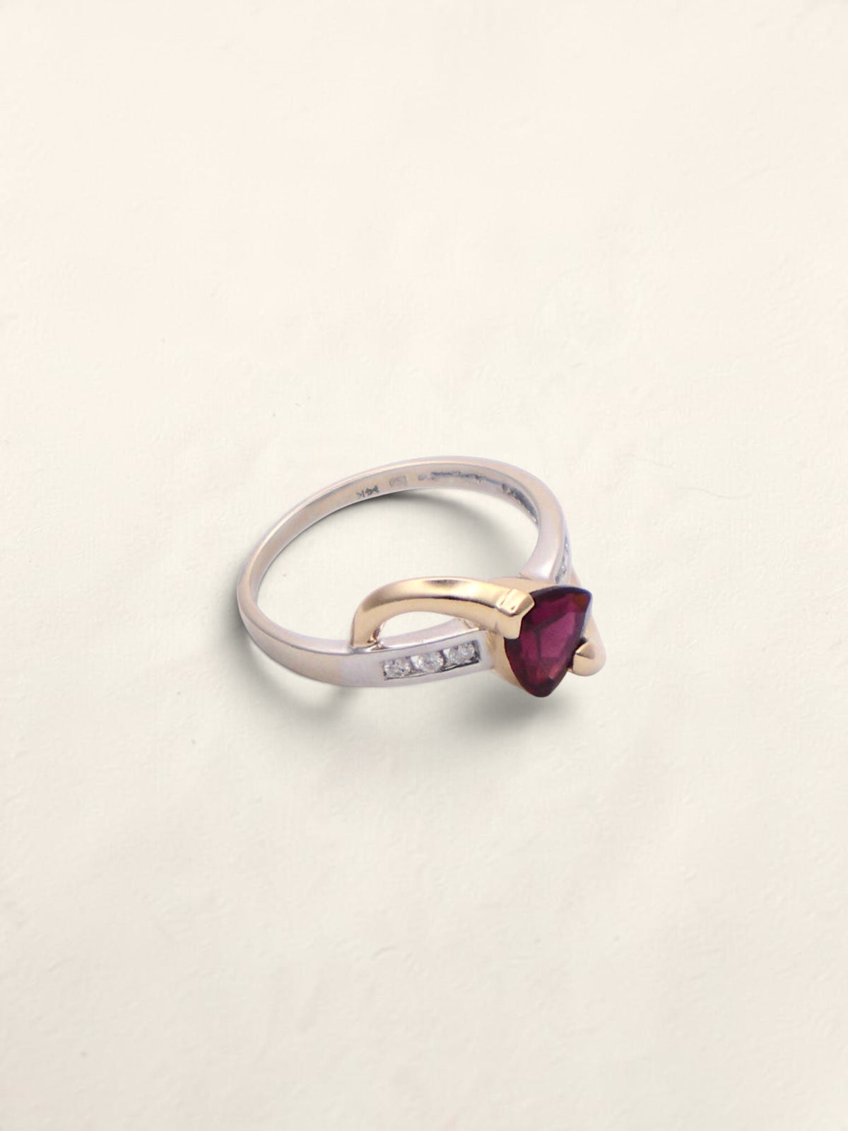 14k Gold Two-Tone Garnet & Diamond Ring
