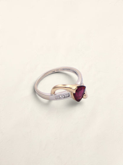 14k Gold Two-Tone Garnet & Diamond Ring