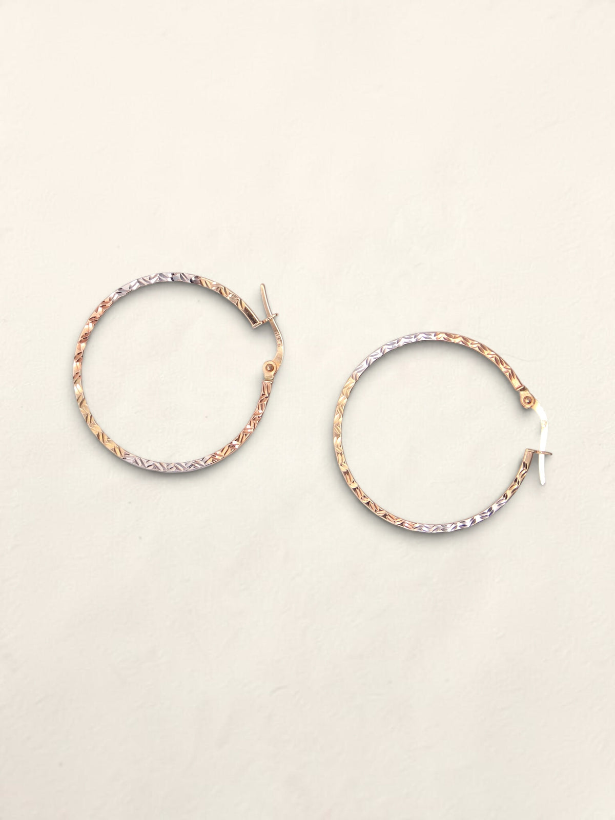 14K Tri-Tone Textured Hoop Earrings