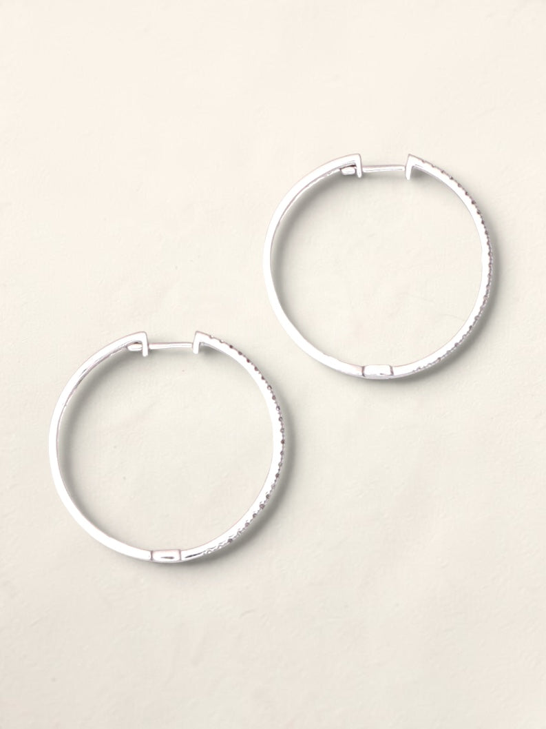 10k White Gold Diamond Hoops