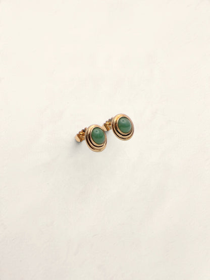 18k Gold Oval Jade Earrings
