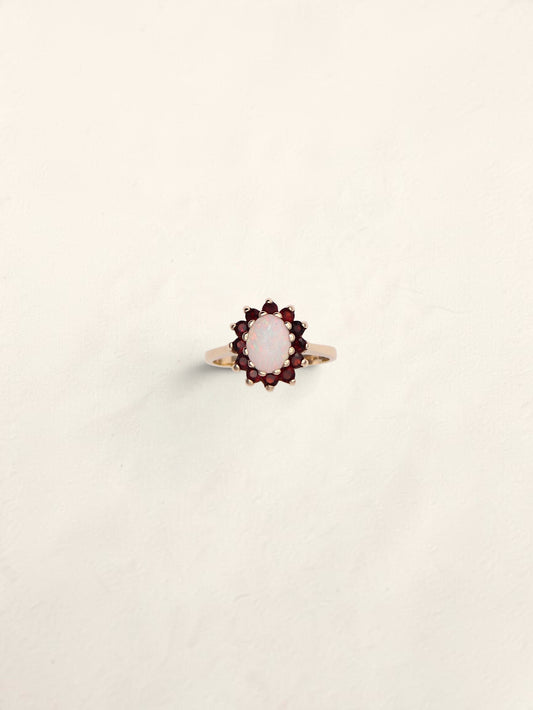 10K Yellow Gold Opal and Garnet Ring