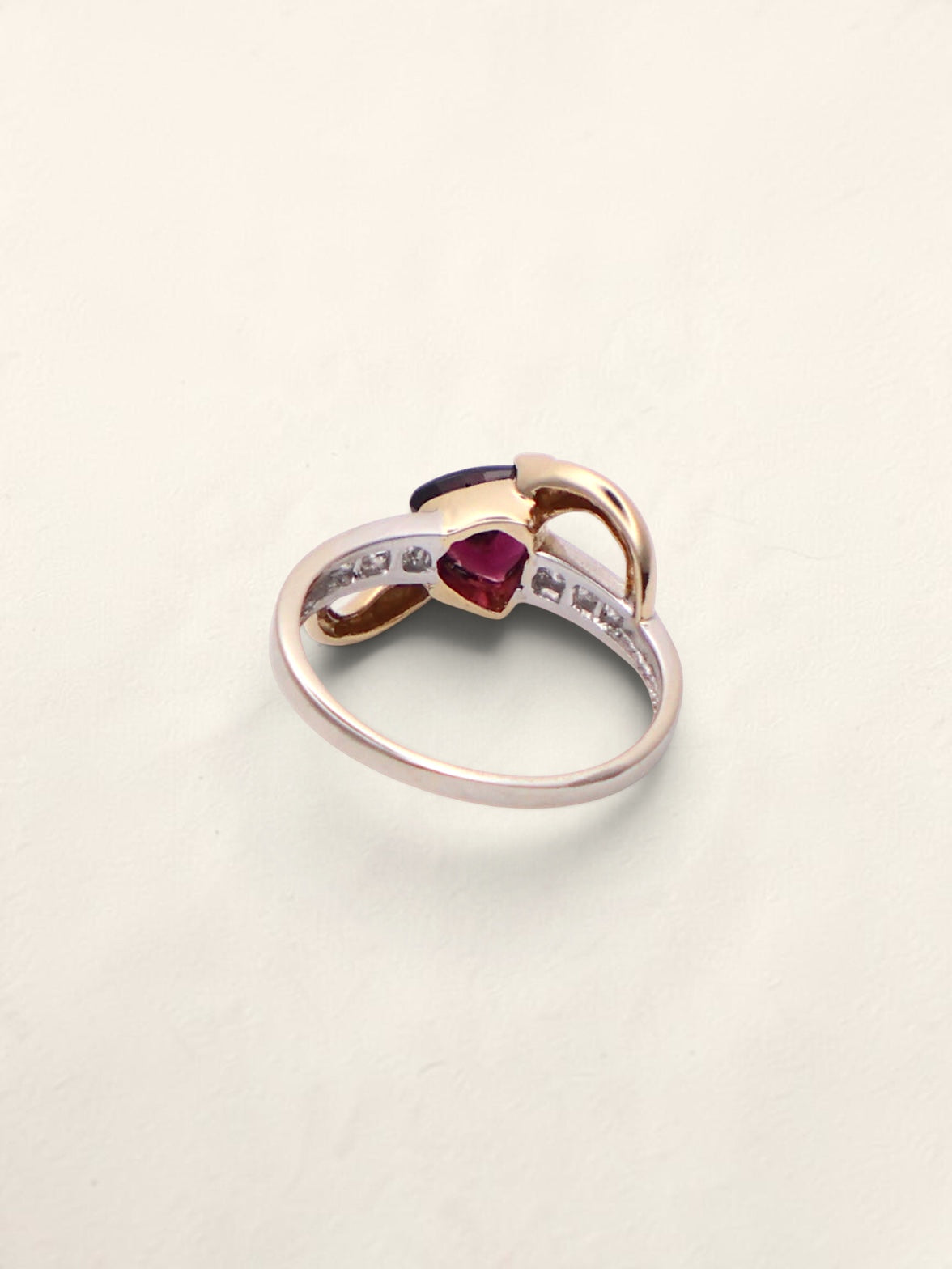 14k Gold Two-Tone Garnet & Diamond Ring