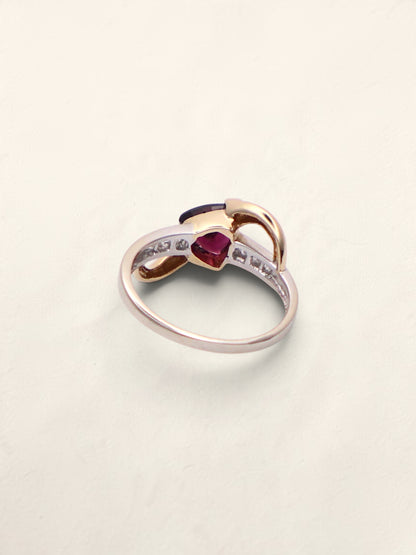 14k Gold Two-Tone Garnet & Diamond Ring