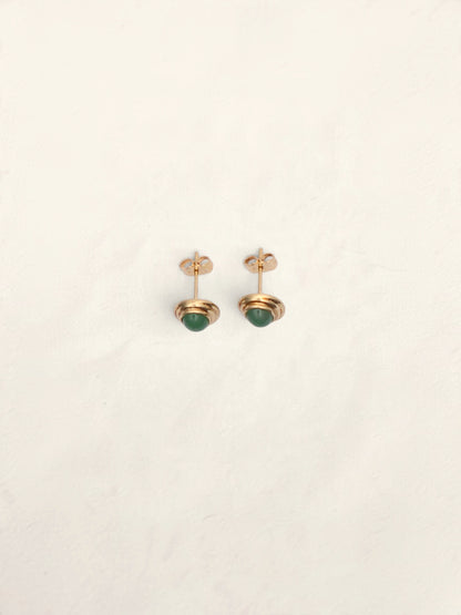 18k Gold Oval Jade Earrings