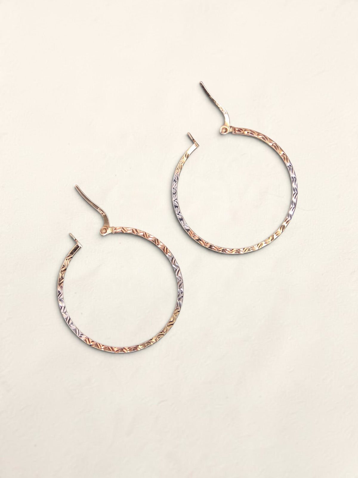 14K Tri-Tone Textured Hoop Earrings