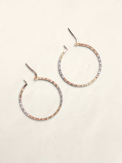 14K Tri-Tone Textured Hoop Earrings