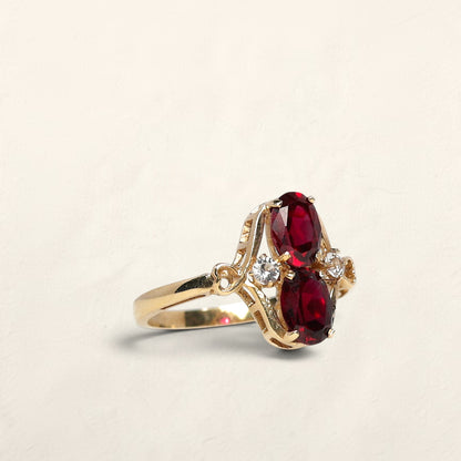 14k Gold Ring with Rubies & CZ Stones