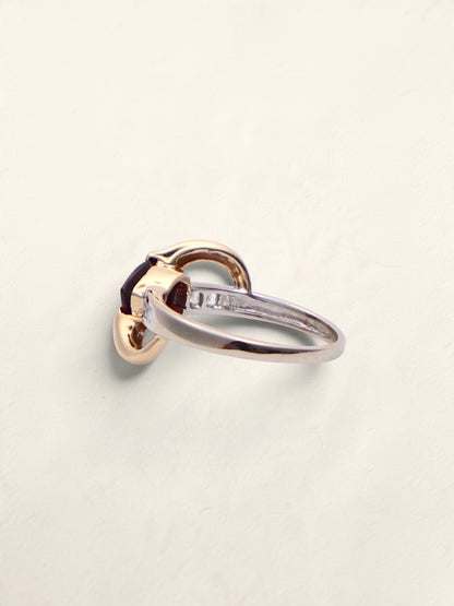 14k Gold Two-Tone Garnet & Diamond Ring