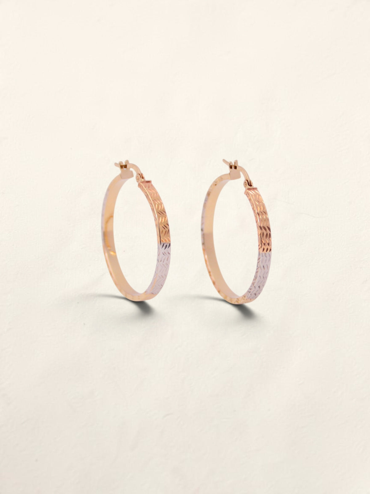 14K Tri-Tone Textured Hoop Earrings