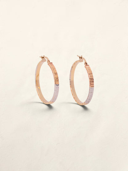 14K Tri-Tone Textured Hoop Earrings