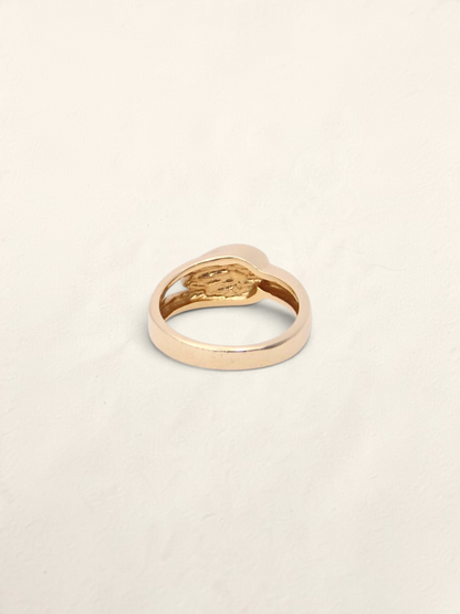 Zafrah 14K yellow gold ring featuring a boulder opal inlay, shown from a back angle on a neutral background.