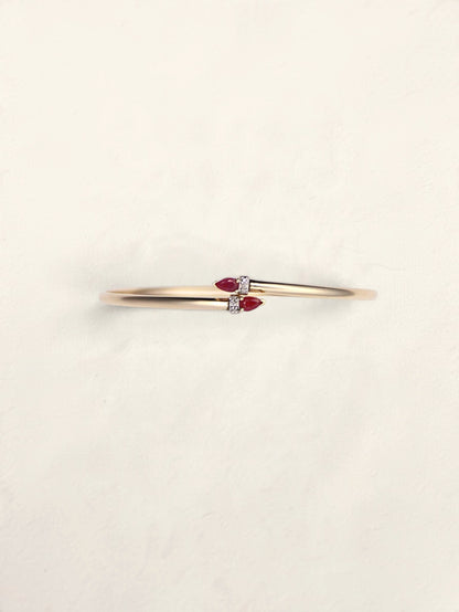 10K Yellow Gold Ruby and Diamond Bypass Bangle
