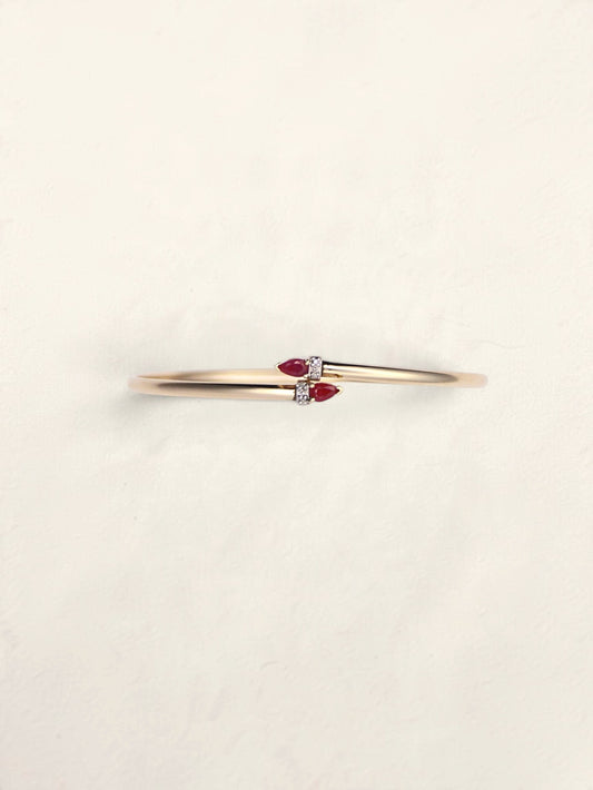 10K Yellow Gold Ruby and Diamond Bypass Bangle