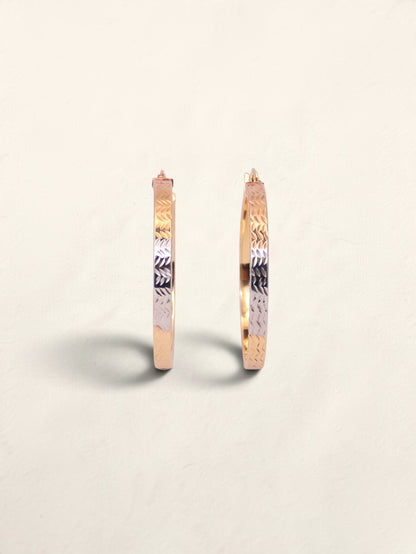 14K Tri-Tone Textured Hoop Earrings