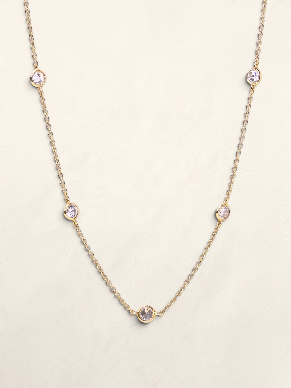 14K Yellow Gold Diamond Station Necklace