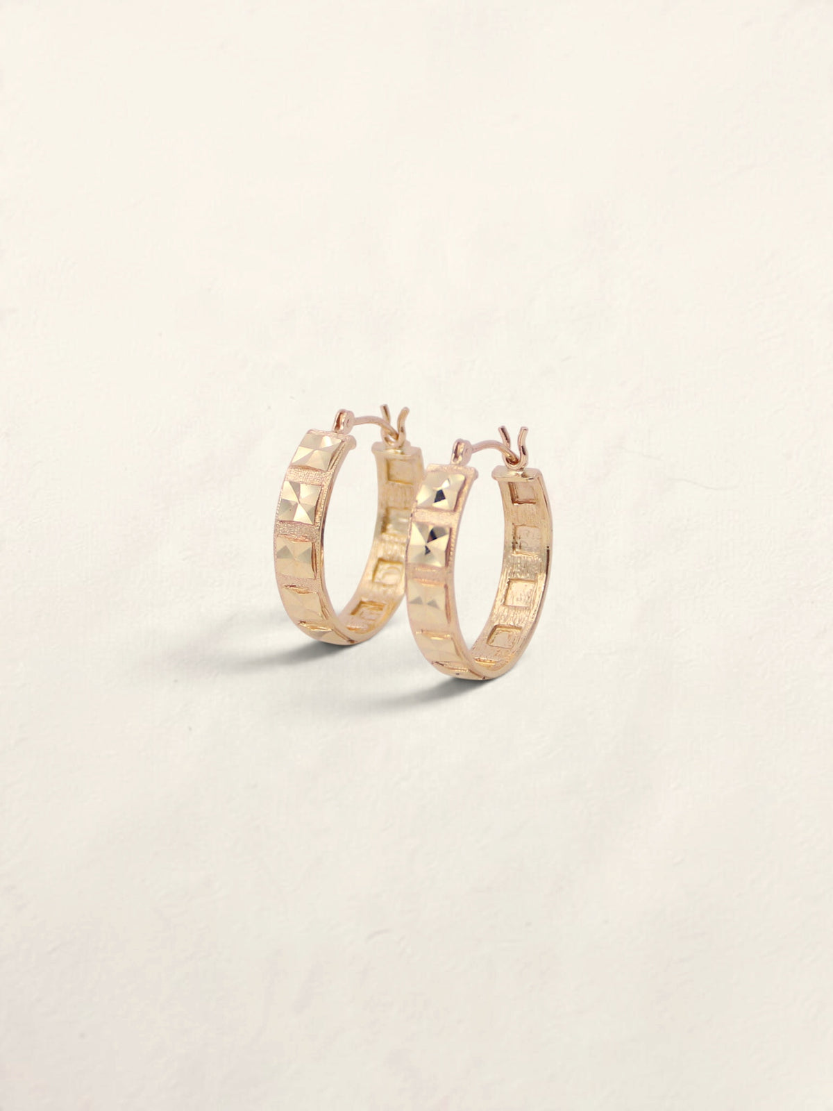 14K Yellow Gold Textured Mirror Hoops