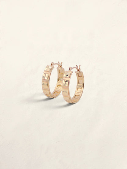 14K Yellow Gold Textured Mirror Hoops