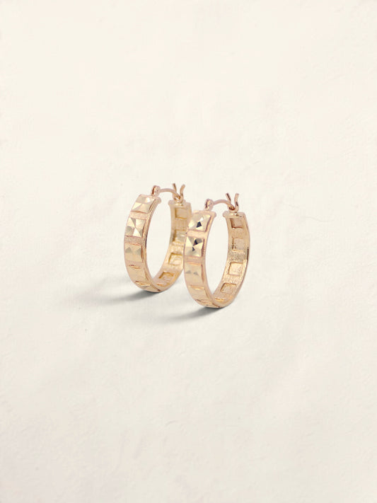 14K Yellow Gold Textured Mirror Hoops