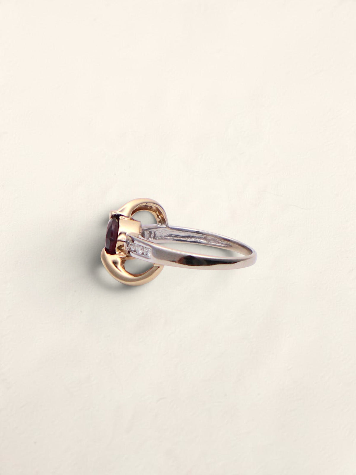 14k Gold Two-Tone Garnet & Diamond Ring