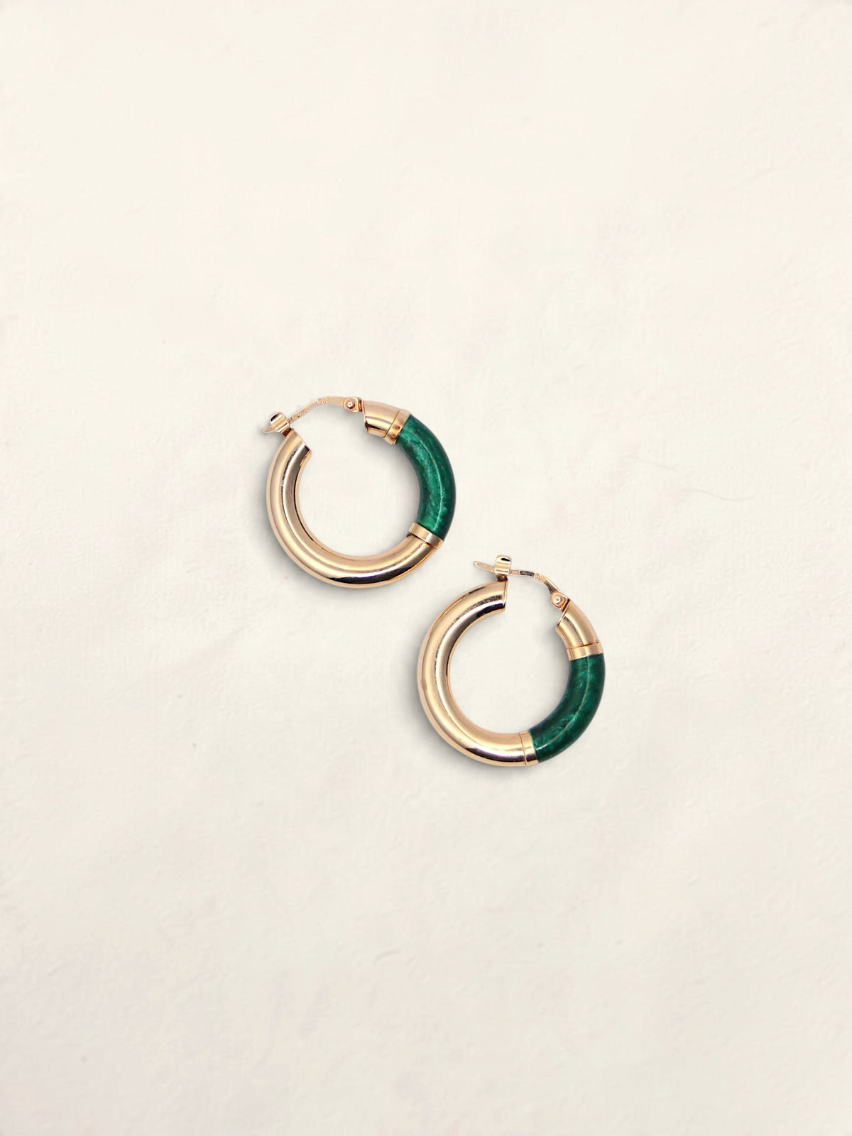 14K Yellow Gold Green Enamel Hoops