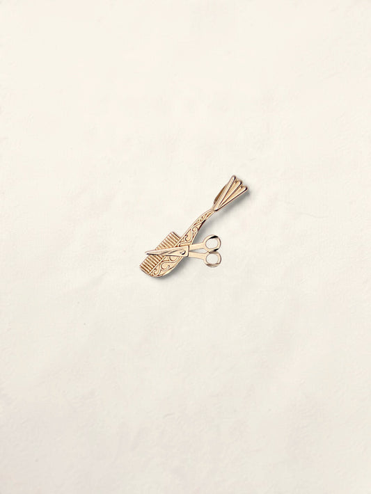 14K Yellow Gold Comb and Scissors Pendant