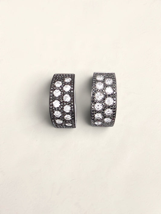 14K White Gold Black and White Diamond Huggies