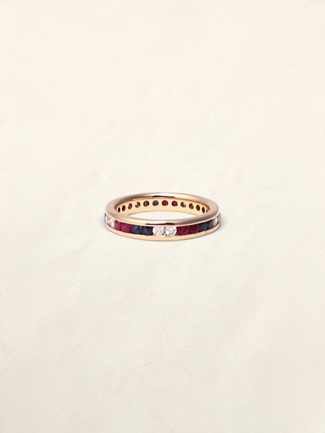 14K Yellow Gold Diamond, Ruby, and Sapphire Eternity Band