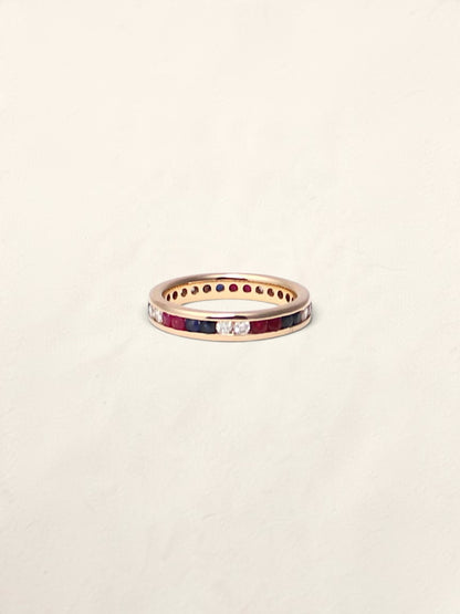 14K Yellow Gold Diamond, Ruby, and Sapphire Eternity Band