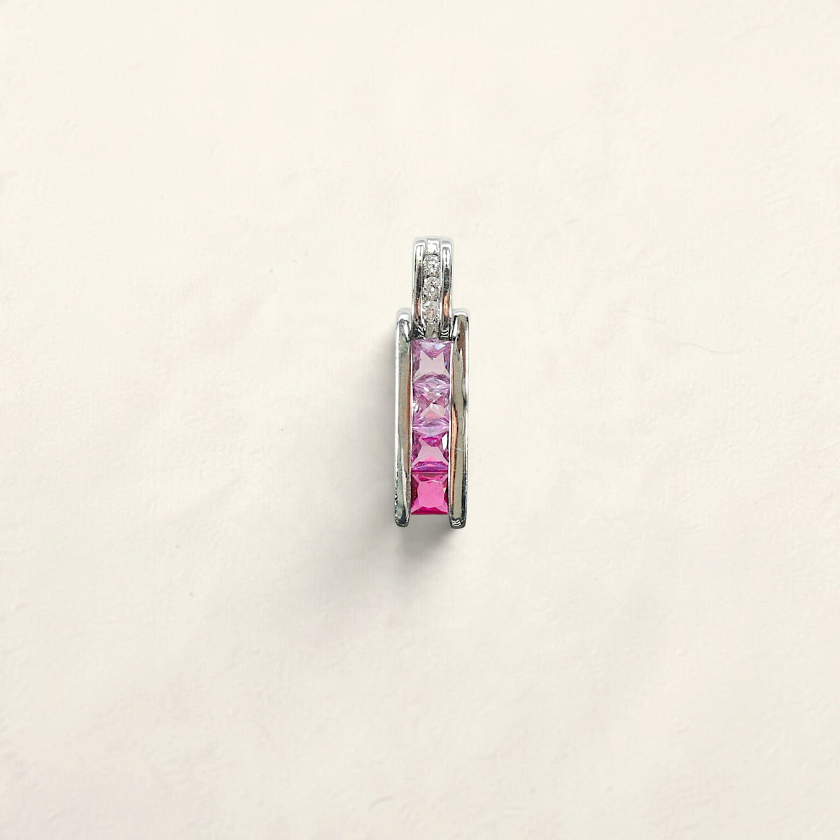 14K White Gold Pink Sapphire and Diamond Pendant