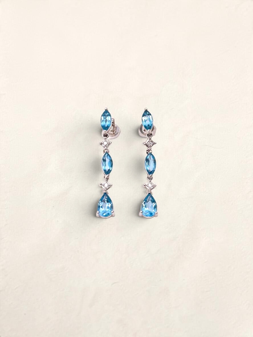 10K White Gold Blue Topaz and Diamond Earrings