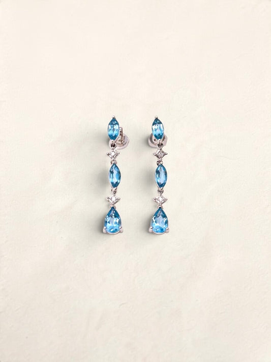 10K White Gold Blue Topaz and Diamond Earrings