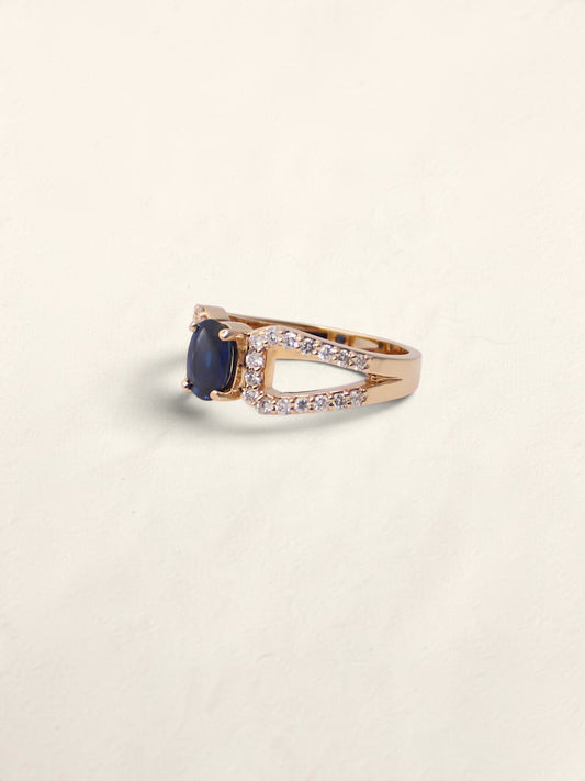 14K Yellow Gold Dark Blue Topaz Diamond Ring