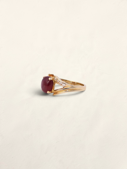 14K Yellow Gold Star Ruby and Diamond Ring