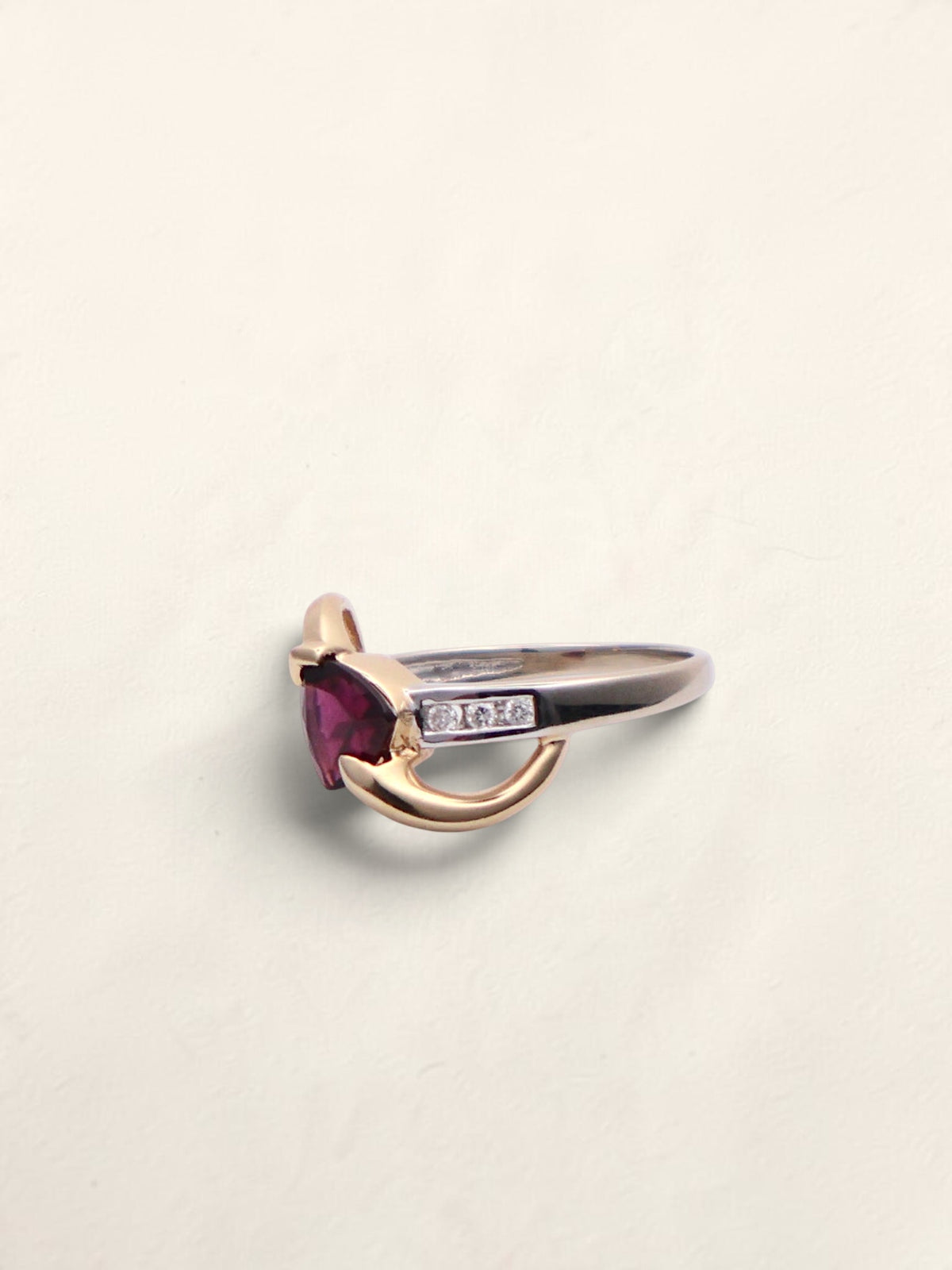 14k Gold Two-Tone Garnet & Diamond Ring
