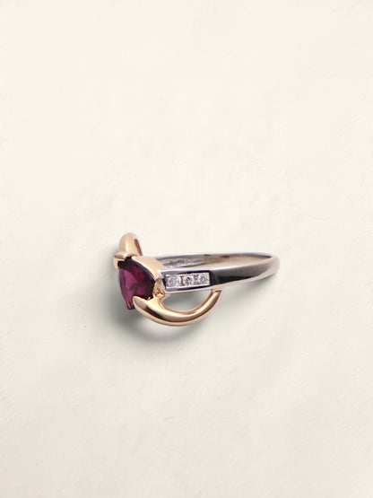 14k Gold Two-Tone Garnet & Diamond Ring