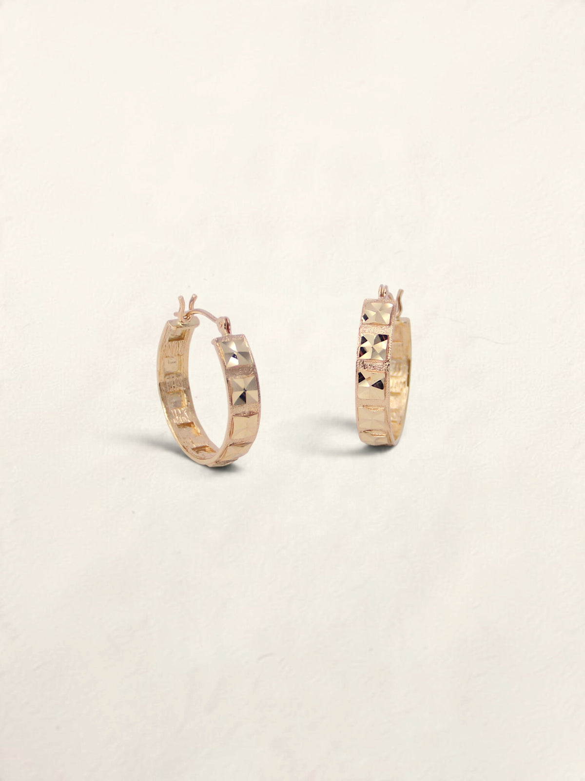 14K Yellow Gold Textured Mirror Hoops
