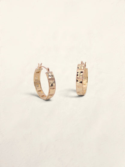 14K Yellow Gold Textured Mirror Hoops